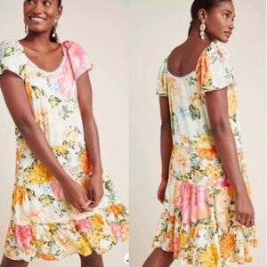 FARM Rio for Anthropologie Culebra Yellow Tropical Print Dress Size S